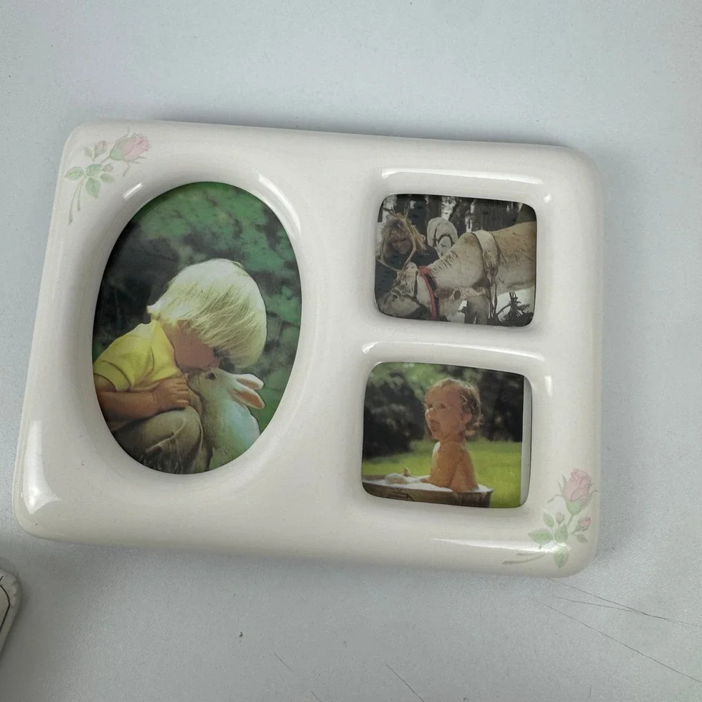 Vtg Floral Triple Picture‎ Frame Coquette Cottagecore Rose Photo Frame